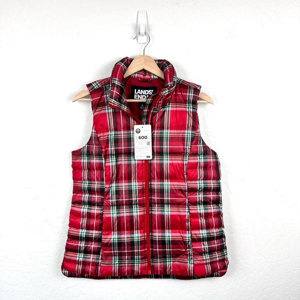 Lands End NWT Down Plaid Puffer Vest size Small